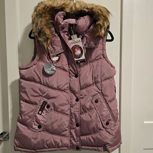 Canada Goose Women's Mauve Puffer Vest with Faux Fur Trim